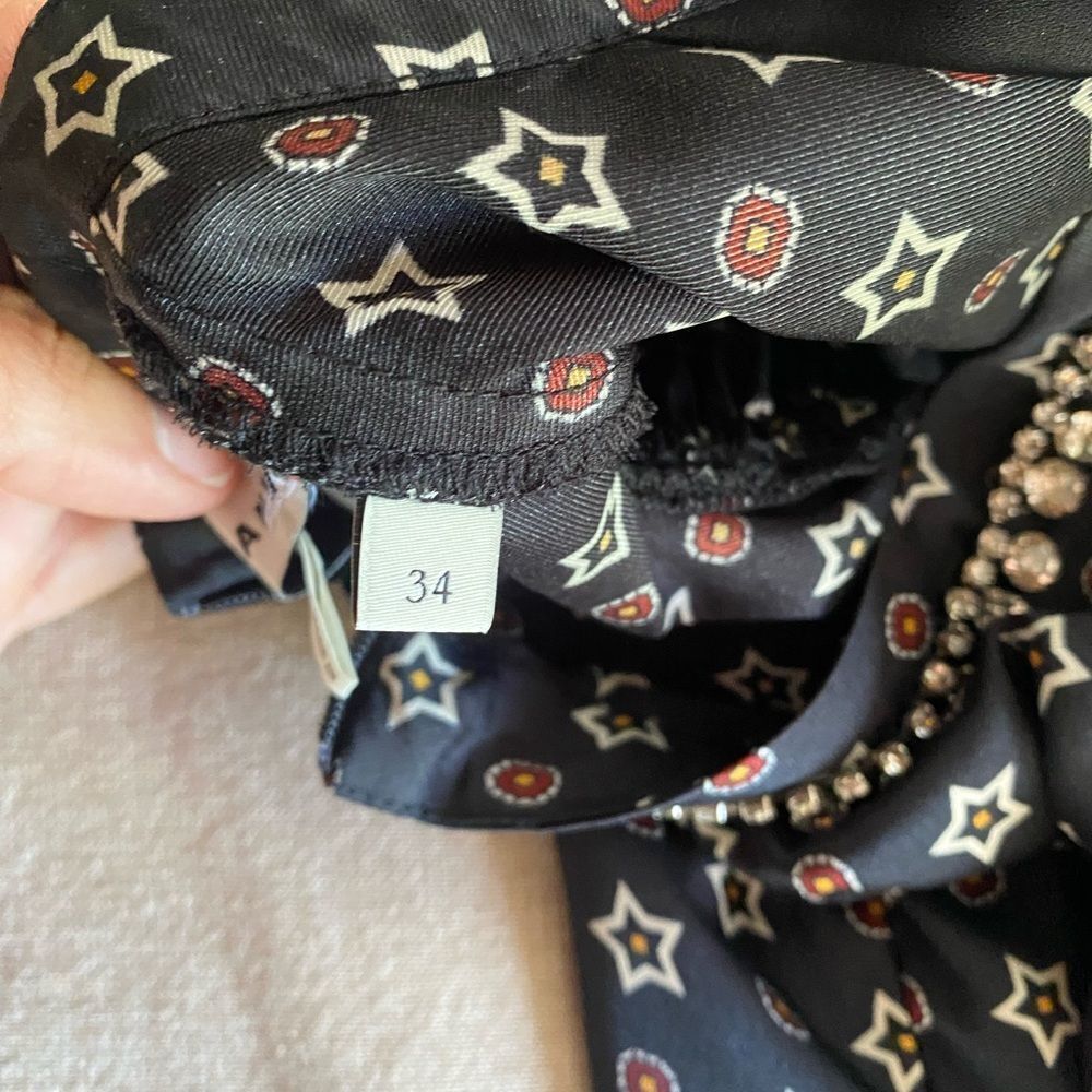 SANDRO Star Print Mini Dress Embellished Collar Sz 34 XS - Picture 16 of 17